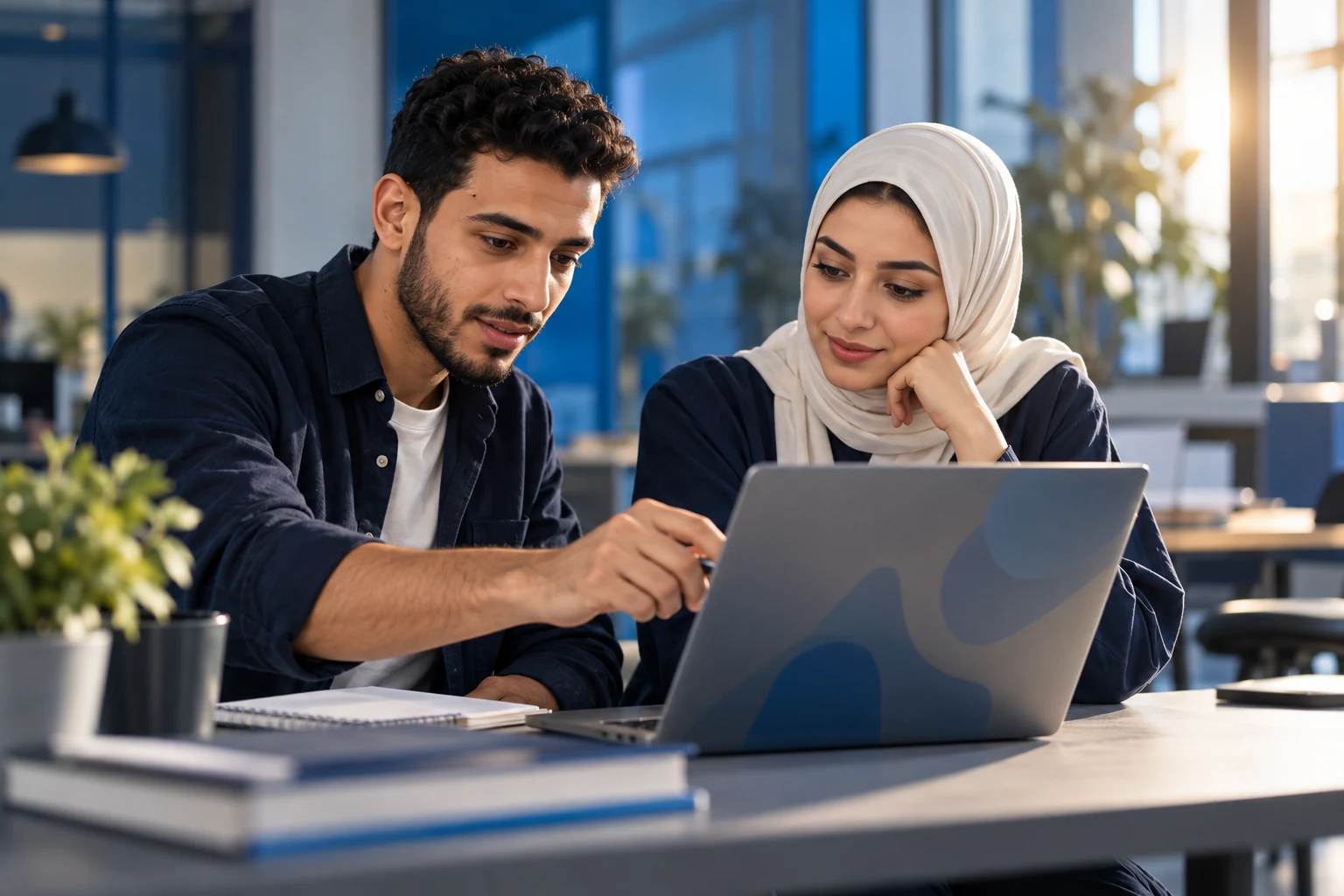 صورة توضيحية لطلاب يطبّقون مهارات رقمية معًا